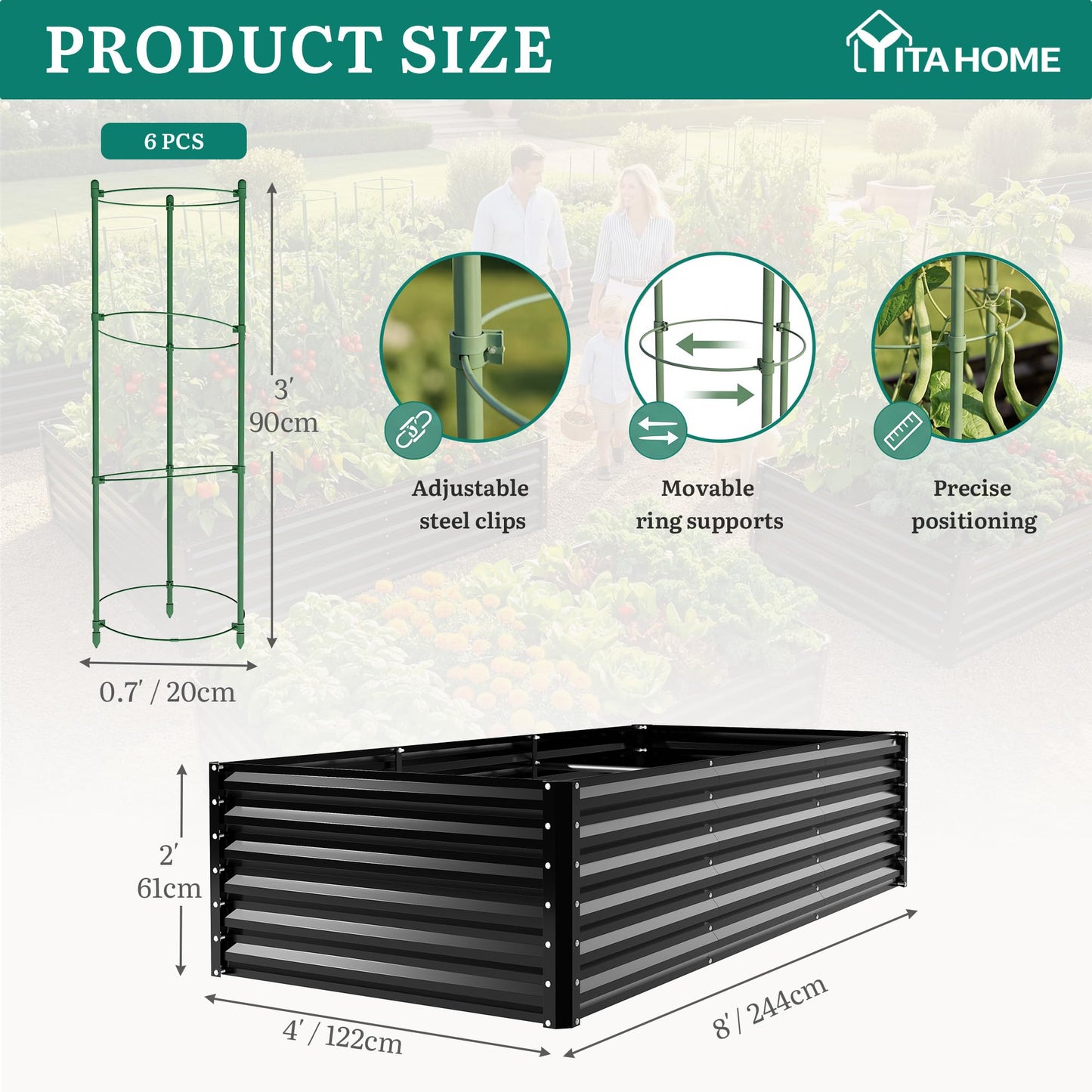 YITAHOME 8x4x1.5ft 2pcs Large Raised Garden Bed Kit, Galvanized Metal Planter Box with Gloves, Outdoor Above Ground Planters for Plants Vegetables Flowers, Silver