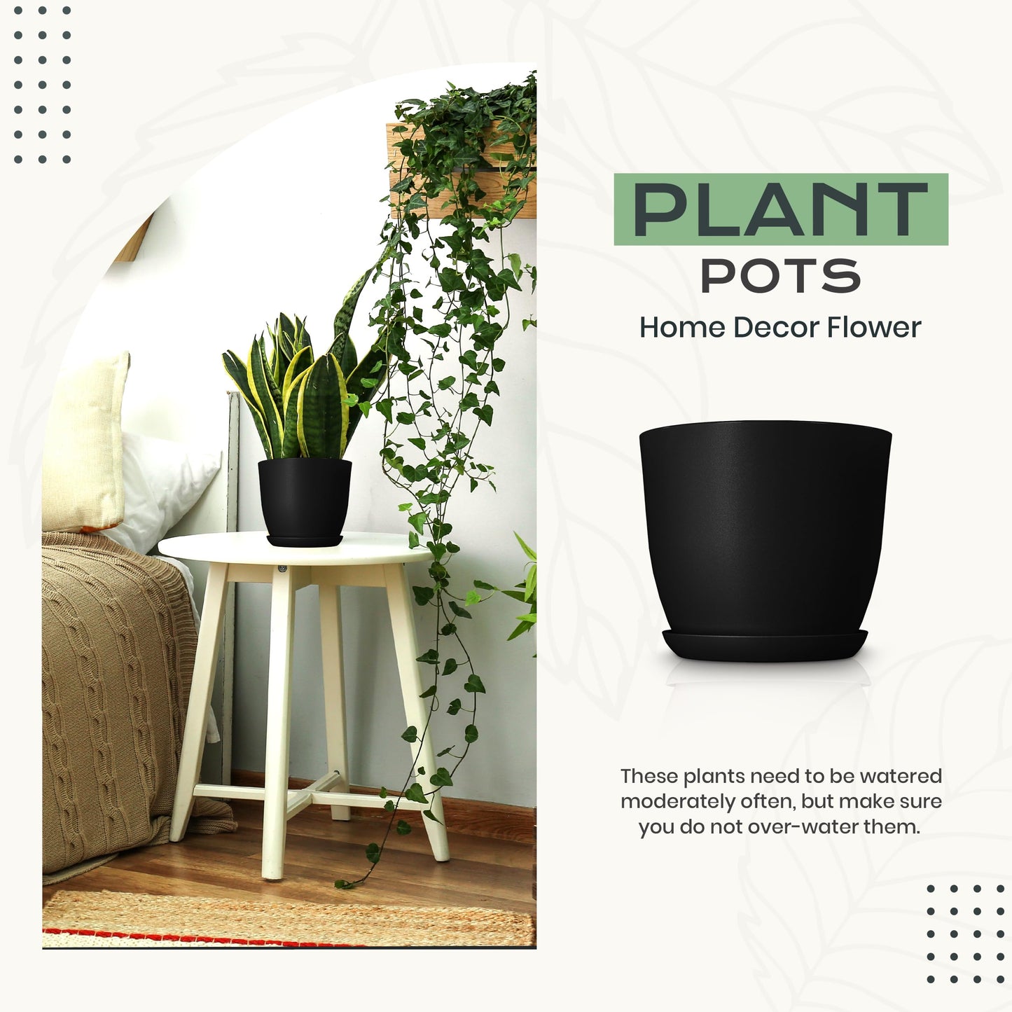Utopia Home Plant Pots Indoor with Drainage Holes – Set of 5 White Plastic Flower Pots (7/6.6/6/5.3/4.8 Inch) – Modern Planters for Indoor Plants, Room & Office Décor, Great Stocking Stuffers