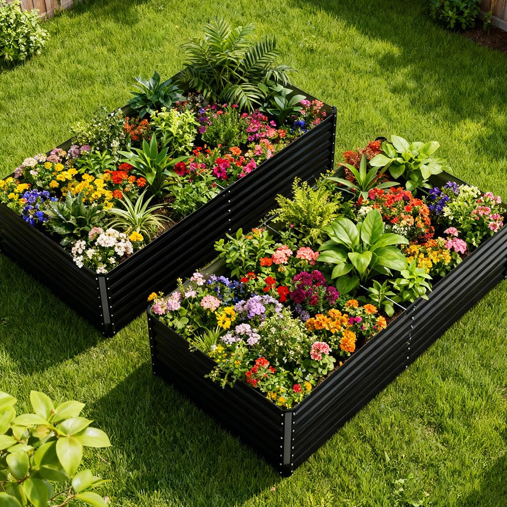 COMHOMA 2 Pack Planter Box with Trellis and Wheels, 48In Elevated Raised Garden Bed, Drainage Holes, Outdoor Lattice for Climbing Flowers, Vegetables, Patio Balcony, Brown