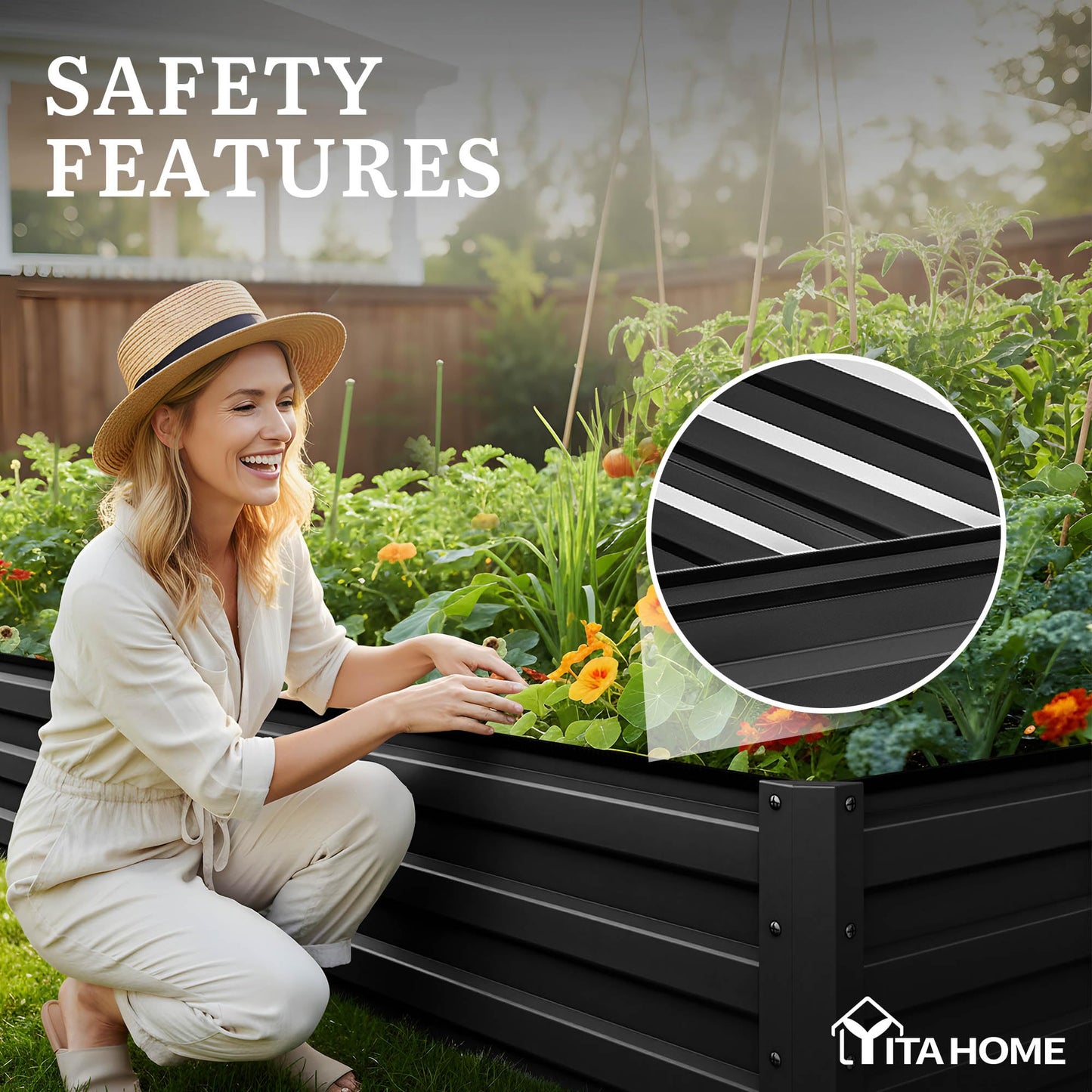 YITAHOME 6pcs 8x4x2 ft Galvanized Raised Garden Bed Kit, Large Metal Planter Box with Gloves, Safety Rubber & Support Rod, Outdoor Flower Bed for Plants Vegetables, Green