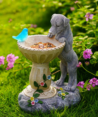 Nacome Solar Dog Statue for Garden Decor: IP65 Weatherproof Resin with Automatic Lighting - No Installation- Outdoor Yard Patio Balcony Art - Birthday Gifts for Bird Lovers Mom Grandma Women