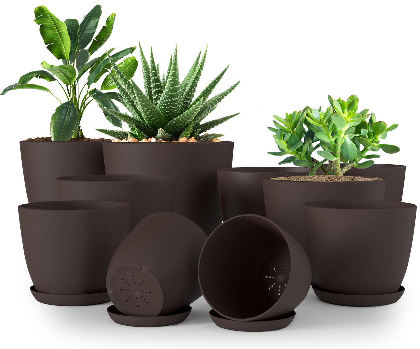 Utopia Home Plant Pots Indoor with Drainage Holes – Set of 5 White Plastic Flower Pots (7/6.6/6/5.3/4.8 Inch) – Modern Planters for Indoor Plants, Room & Office Décor, Great Stocking Stuffers