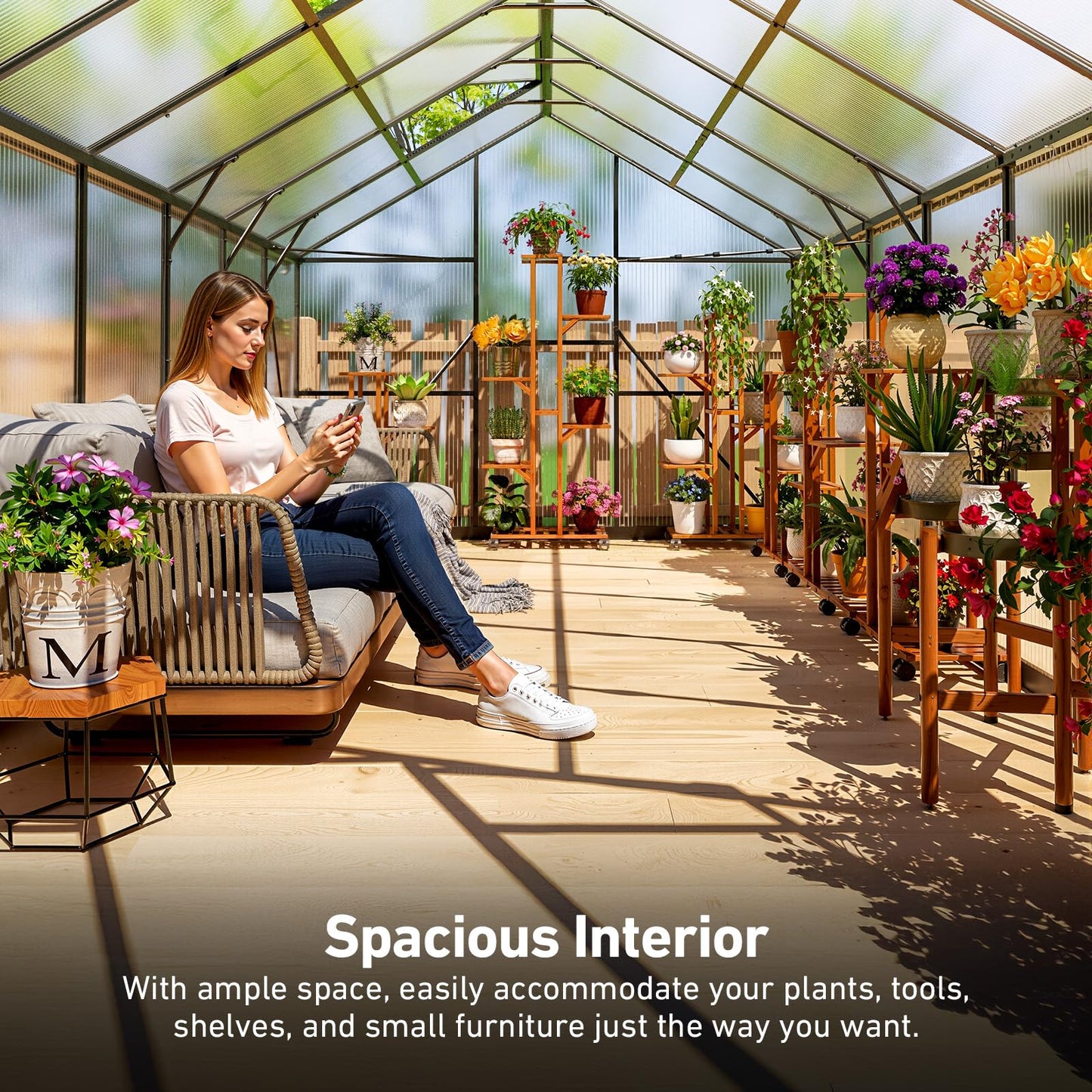 12x12 FT T-Shape Greenhouses, Polycarbonate Green House with UV Protection, Heavy Duty Greenhouse with Windproof Aluminum Frame, Roof Vent & Quick-Install Design for Backyard or Garden Use