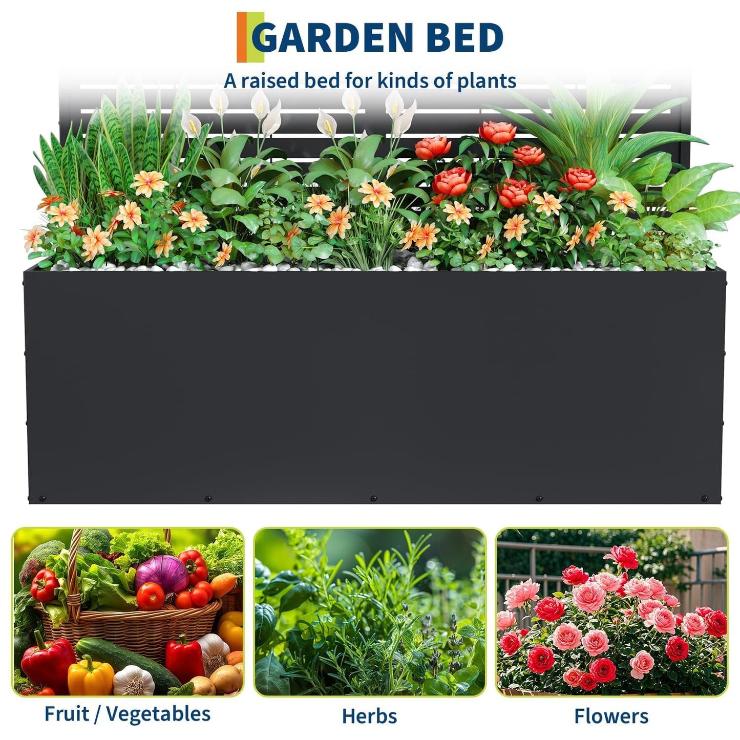 GarveeLife Metal Planter Box with Trellis, 71"x47"x16" Raised Garden Bed for Climbing Plants, Vegetables, Vines, Privacy Planters for Patio with Drainage Holes, 15.7" Deep Planting Bed