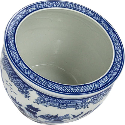 Creative Co-Op Hand-Painted Stoneware Planter, Blue and White