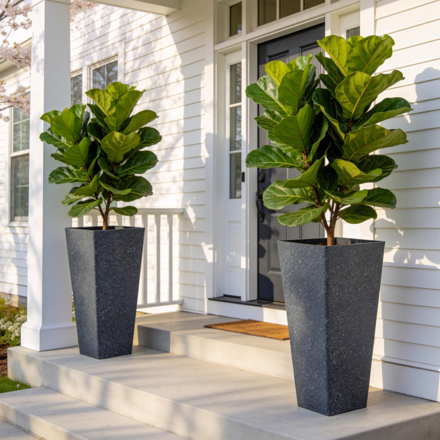 Autodaya 22" Urn Planters Outdoor Planter for Plants Set of 2 Timeless Plastic Large Flower Pot with Drainage Hole Terrazzo White Garden Pots for Porch, Patio Christmas Decor