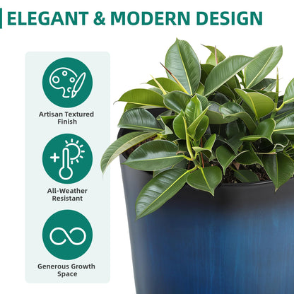 Autodaya 22" Urn Planters Outdoor Planter for Plants Set of 2 Timeless Plastic Large Flower Pot with Drainage Hole Terrazzo White Garden Pots for Porch, Patio Christmas Decor