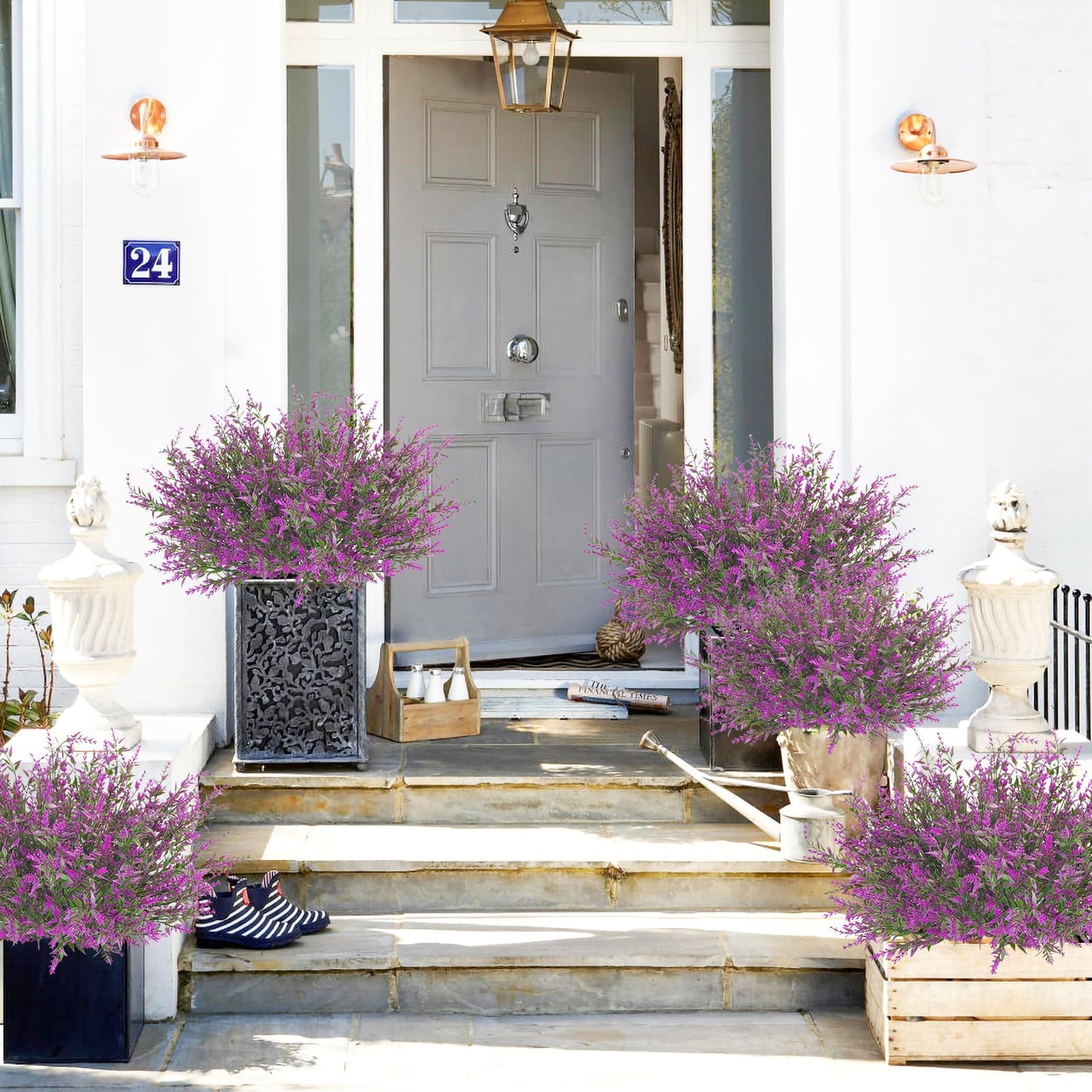 36 Pcs Artificial Flowers for Outdoors, Faux Artificial Plants UV Resistant Fake Plants Outside for Planter Porch Window Home Patio Yard Garden Decor (Mixed Purple)