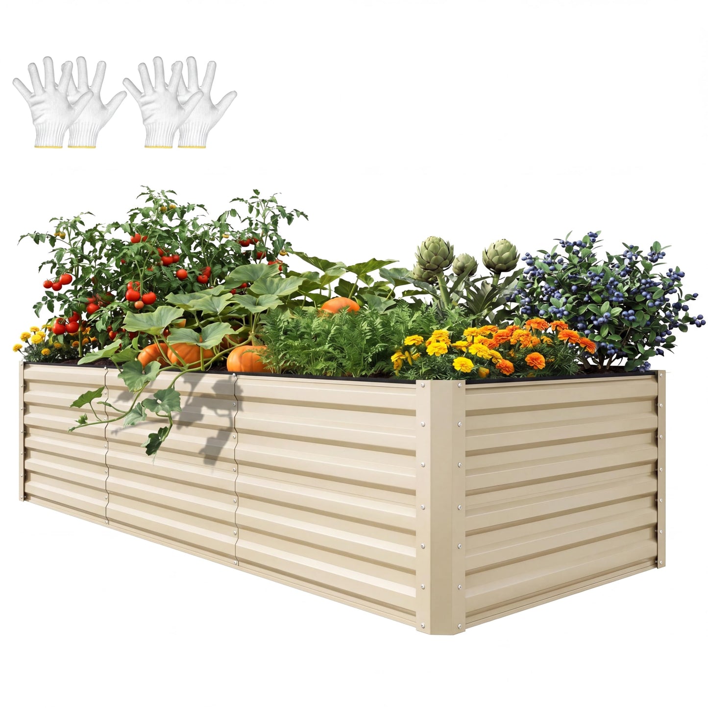 YITAHOME 8x4x1.5ft 2pcs Large Raised Garden Bed Kit, Galvanized Metal Planter Box with Gloves, Outdoor Above Ground Planters for Plants Vegetables Flowers, Silver