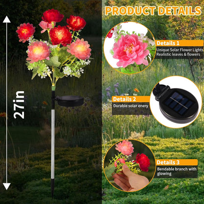 Solar Garden Lights Outdoor, 4 Pack 28 Solar Flower Lights, Waterproof Solar Flowers Outdoor for Garden Patio Yard Pathway Cemetery Lawn Decor, Gifts for Mom Women Grandma Mothers Day Birthday
