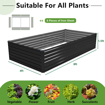 DIIYIV 8x4x1.5FT Galvanized Raised Garden Bed,Vegetable Boxes-Rectangle Metal Flower Box,Large Planter Raised Beds Outdoor Garden for Planting,Fruit,Herb-Silver