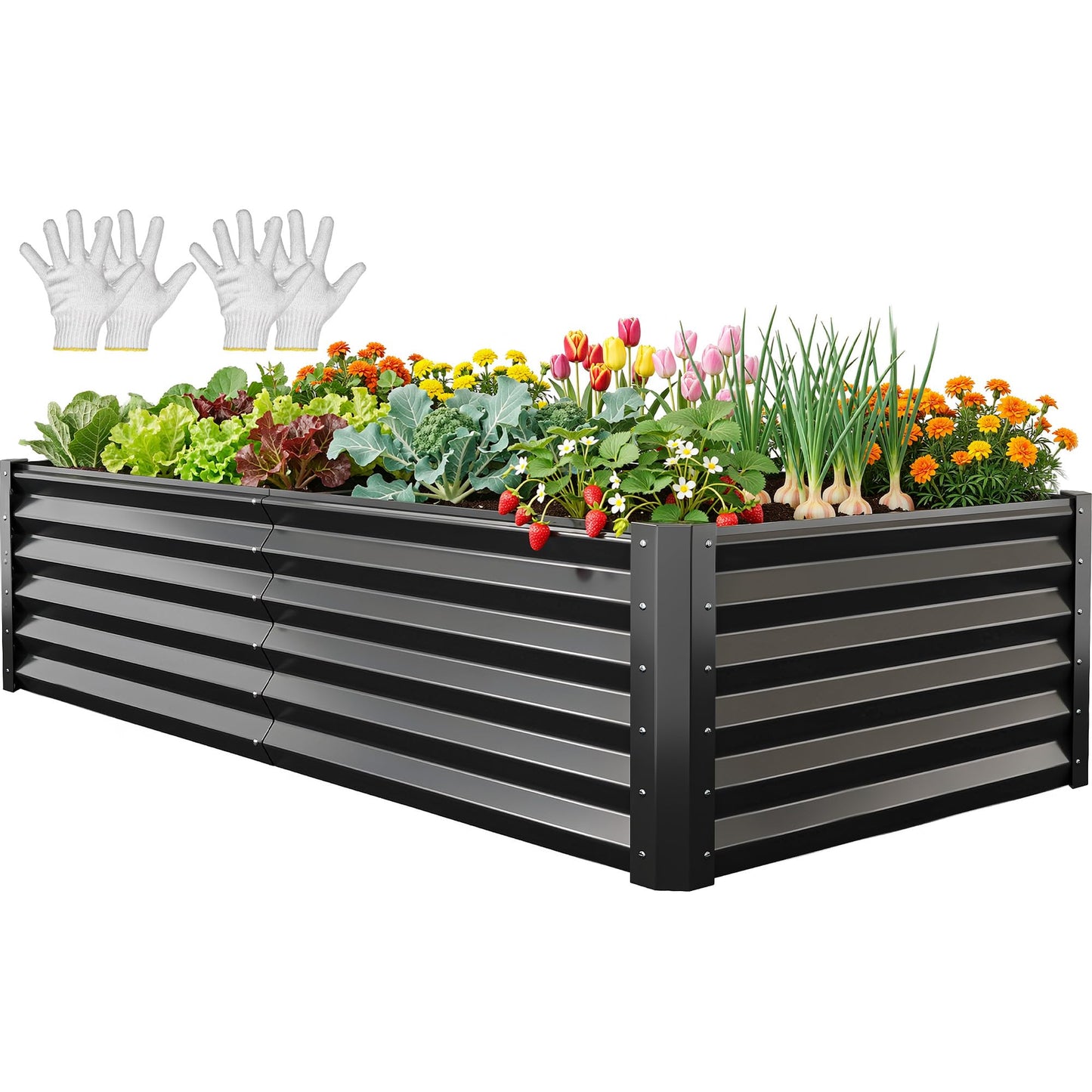 YITAHOME 8x4x1.5ft 2pcs Large Raised Garden Bed Kit, Galvanized Metal Planter Box with Gloves, Outdoor Above Ground Planters for Plants Vegetables Flowers, Silver