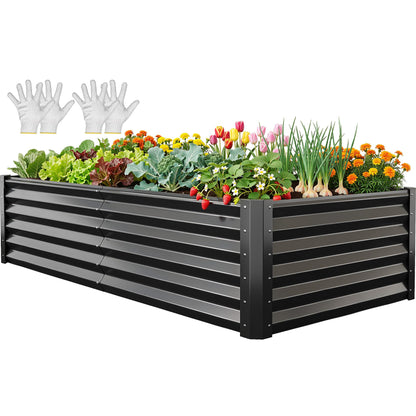 YITAHOME 8x4x1.5ft 2pcs Large Raised Garden Bed Kit, Galvanized Metal Planter Box with Gloves, Outdoor Above Ground Planters for Plants Vegetables Flowers, Silver