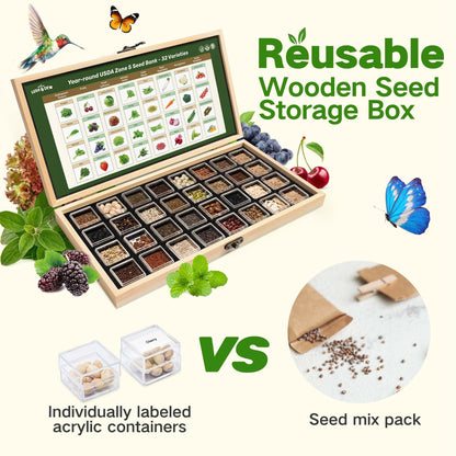 Lush&Dew Year-Round USDA Zone 9 Seed Bank, Gardening Gifts for Women Men, 32 Varieties Non-GMO Heirloom Seeds of Vegetables Herbs Fruits, Gift for Mom Dad, Survival Seed Kit for Raised Garden Beds