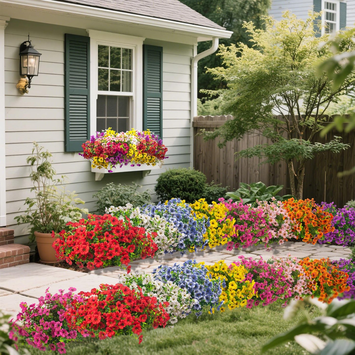 Grunyia 20 Bundles Artificial Flowers for Outdoors, UV Resistant Fake Plants Flowers Greenery Shrubs Plants for Decoration Outside Plants Hanging Planter Home Garden Decor