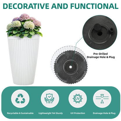 Autodaya 22" Urn Planters Outdoor Planter for Plants Set of 2 Timeless Plastic Large Flower Pot with Drainage Hole Terrazzo White Garden Pots for Porch, Patio Christmas Decor