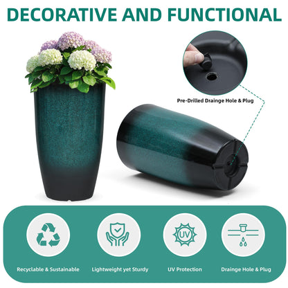 Autodaya 22" Urn Planters Outdoor Planter for Plants Set of 2 Timeless Plastic Large Flower Pot with Drainage Hole Terrazzo White Garden Pots for Porch, Patio Christmas Decor