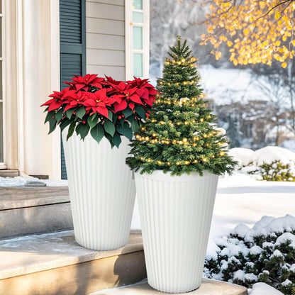Autodaya 22" Urn Planters Outdoor Planter for Plants Set of 2 Timeless Plastic Large Flower Pot with Drainage Hole Terrazzo White Garden Pots for Porch, Patio Christmas Decor