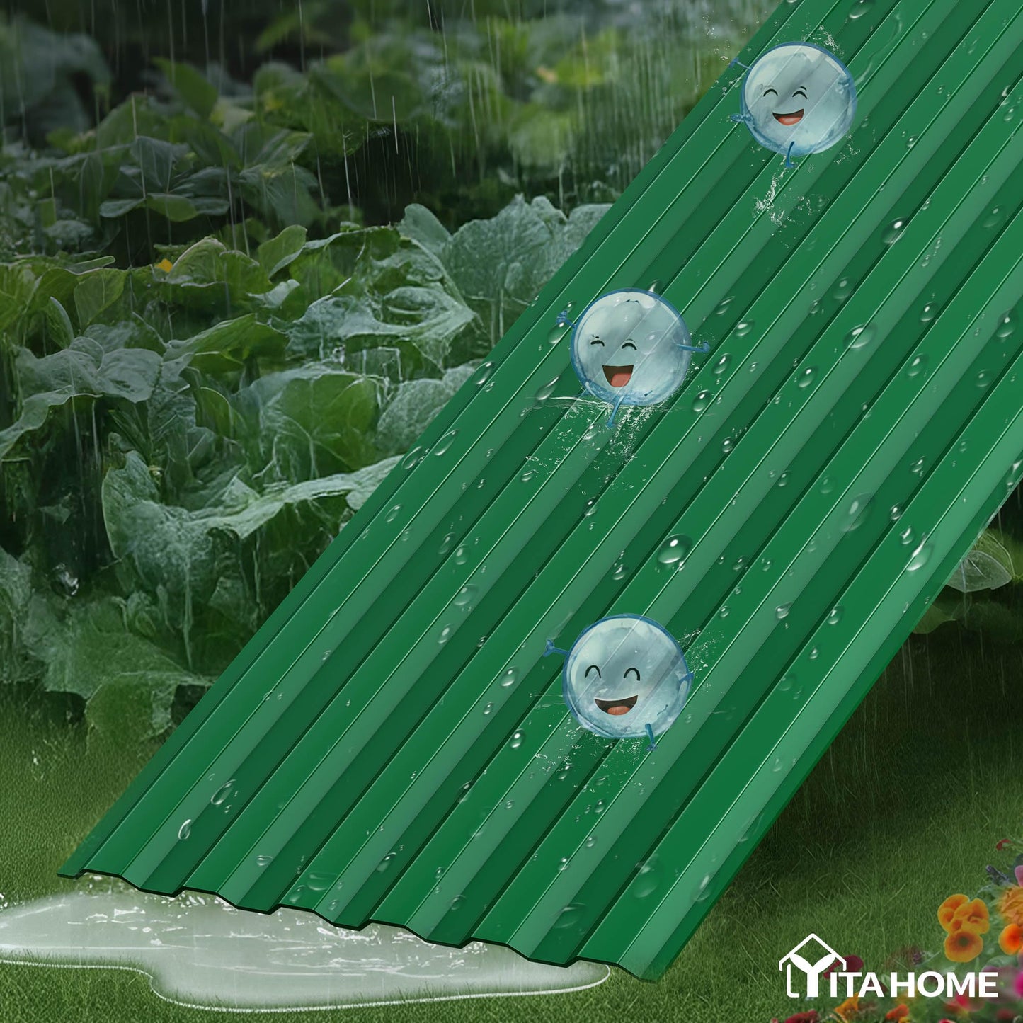 YITAHOME 6pcs 8x4x2 ft Galvanized Raised Garden Bed Kit, Large Metal Planter Box with Gloves, Safety Rubber & Support Rod, Outdoor Flower Bed for Plants Vegetables, Green