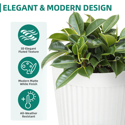 Autodaya 22" Urn Planters Outdoor Planter for Plants Set of 2 Timeless Plastic Large Flower Pot with Drainage Hole Terrazzo White Garden Pots for Porch, Patio Christmas Decor