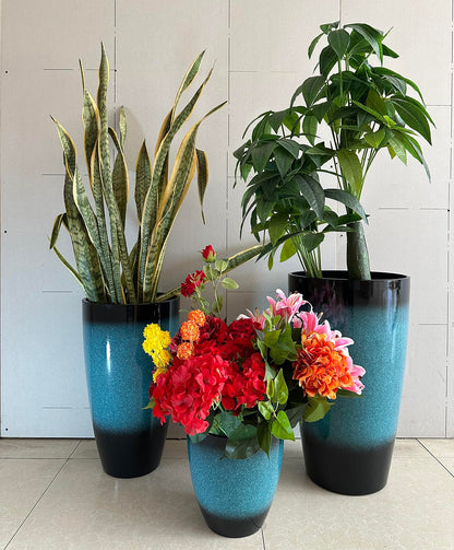 24,21,11 Inch Large Plastic Planters with Drainage Hole and Saucer - Set of 3 Tall Plant Pots Indoor Flower Pot Tall Round Planters Outdoor Large Tall Planter