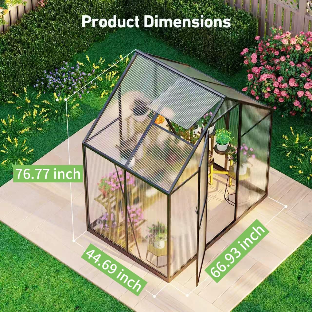 12x12 FT T-Shape Greenhouses, Polycarbonate Green House with UV Protection, Heavy Duty Greenhouse with Windproof Aluminum Frame, Roof Vent & Quick-Install Design for Backyard or Garden Use