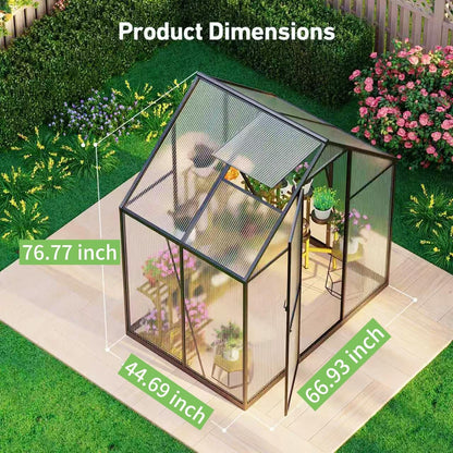 12x12 FT T-Shape Greenhouses, Polycarbonate Green House with UV Protection, Heavy Duty Greenhouse with Windproof Aluminum Frame, Roof Vent & Quick-Install Design for Backyard or Garden Use