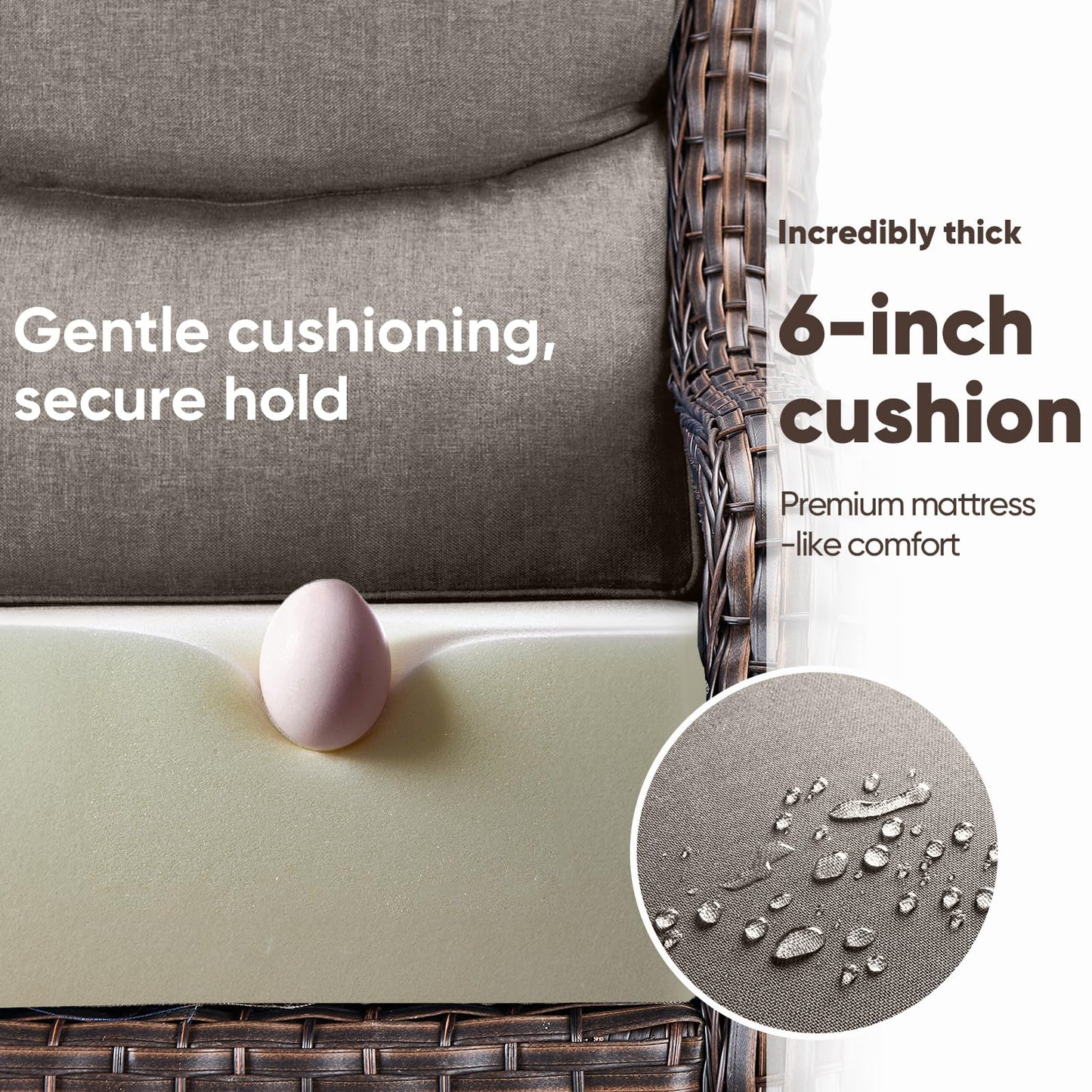 Luxury Patio Furniture Set with 6-inch Thick Cushion, Outdoor Furniture with Fire Pit Table, Swivel Chairs, Sofa, Side Table, Ottomans, 9pcs Wicker Conversation Set(Brown Wicker | Grey Cushion)