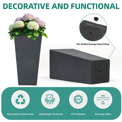 Autodaya 22" Urn Planters Outdoor Planter for Plants Set of 2 Timeless Plastic Large Flower Pot with Drainage Hole Terrazzo White Garden Pots for Porch, Patio Christmas Decor