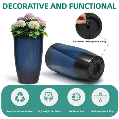 Autodaya 22" Urn Planters Outdoor Planter for Plants Set of 2 Timeless Plastic Large Flower Pot with Drainage Hole Terrazzo White Garden Pots for Porch, Patio Christmas Decor