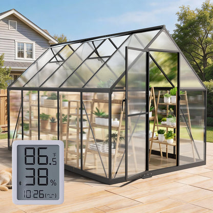 12x12 FT T-Shape Greenhouses, Polycarbonate Green House with UV Protection, Heavy Duty Greenhouse with Windproof Aluminum Frame, Roof Vent & Quick-Install Design for Backyard or Garden Use