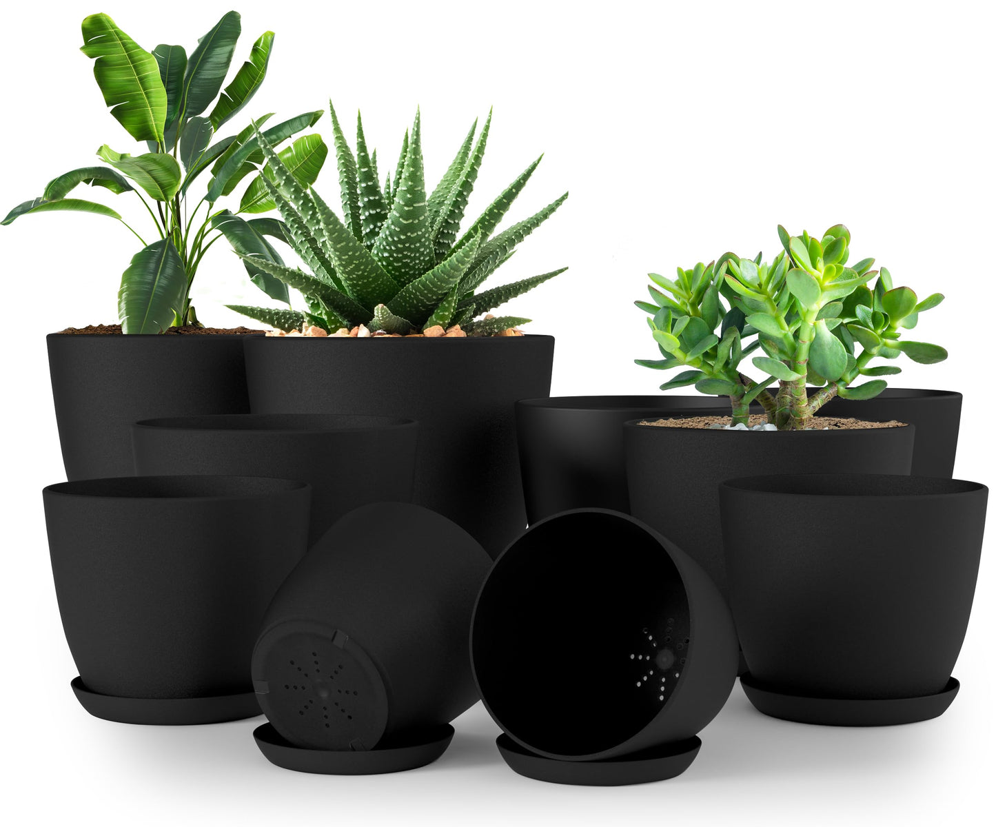 Utopia Home Plant Pots Indoor with Drainage Holes – Set of 5 White Plastic Flower Pots (7/6.6/6/5.3/4.8 Inch) – Modern Planters for Indoor Plants, Room & Office Décor, Great Stocking Stuffers