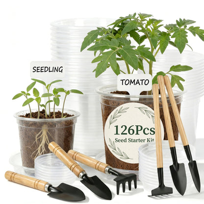 Clear Nursery Pots with Drainage, 81 Pcs Set, 4/5/6 Inch Plastic Pots for Indoor Plants, Seed Starter Kit with Plant Saucers, Clear Plant Pots with Drainage Holes, Pot Liners, Labels & Tools