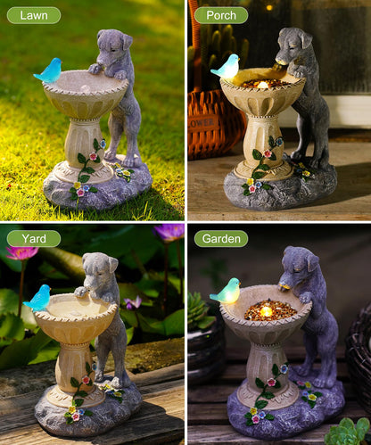 Nacome Solar Dog Statue for Garden Decor: IP65 Weatherproof Resin with Automatic Lighting - No Installation- Outdoor Yard Patio Balcony Art - Birthday Gifts for Bird Lovers Mom Grandma Women