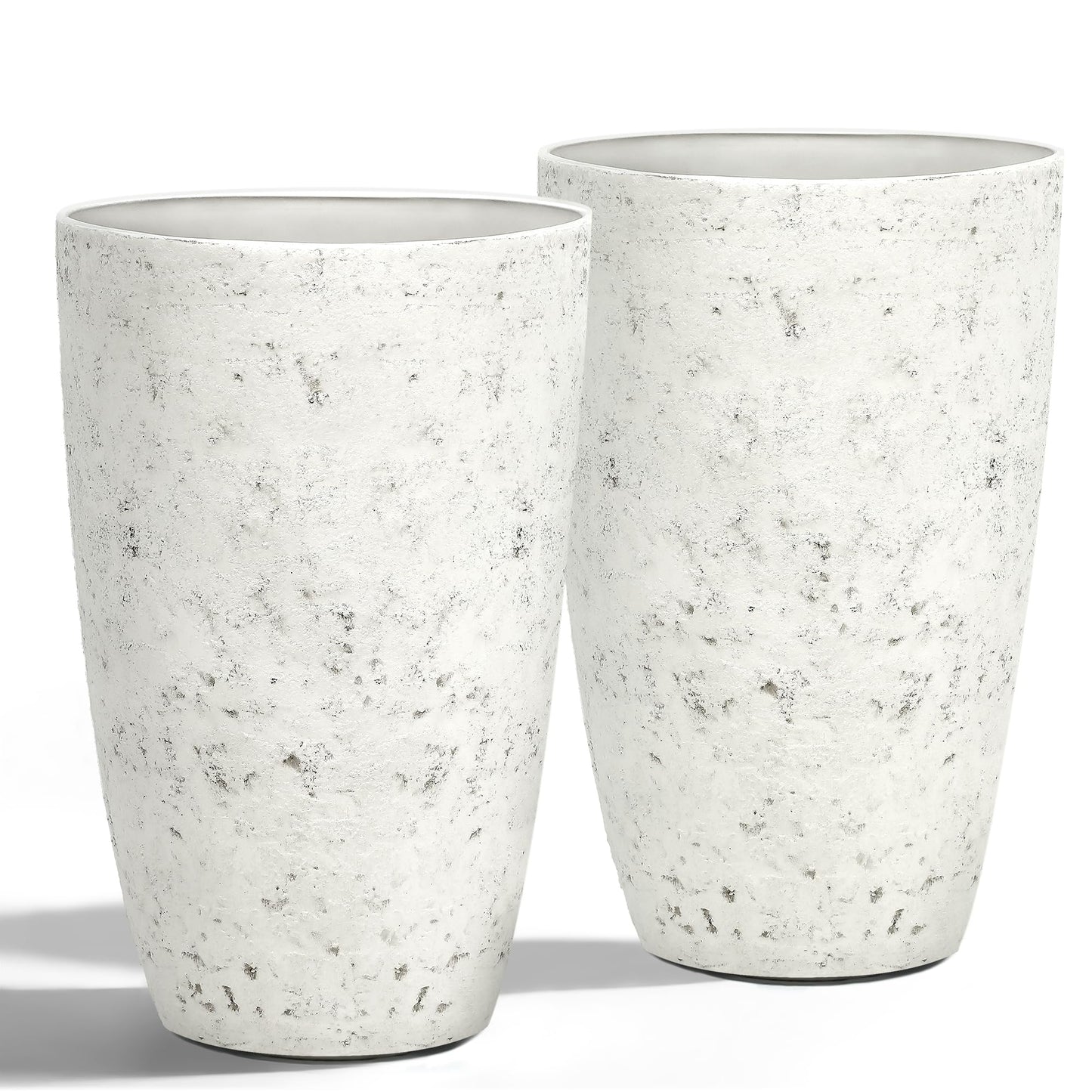 Autodaya 22" Urn Planters Outdoor Planter for Plants Set of 2 Timeless Plastic Large Flower Pot with Drainage Hole Terrazzo White Garden Pots for Porch, Patio Christmas Decor