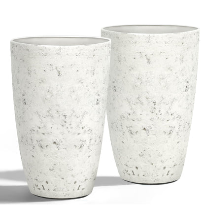 Autodaya 22" Urn Planters Outdoor Planter for Plants Set of 2 Timeless Plastic Large Flower Pot with Drainage Hole Terrazzo White Garden Pots for Porch, Patio Christmas Decor