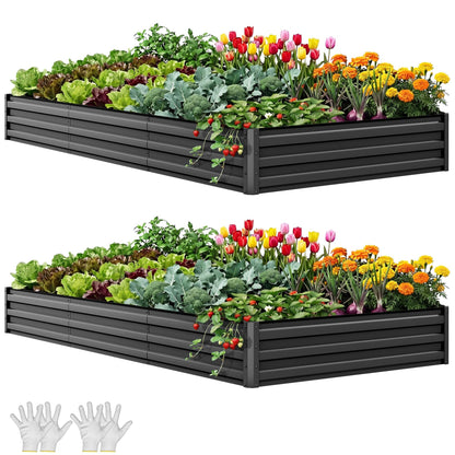 YITAHOME 8x4x1.5ft 2pcs Large Raised Garden Bed Kit, Galvanized Metal Planter Box with Gloves, Outdoor Above Ground Planters for Plants Vegetables Flowers, Silver