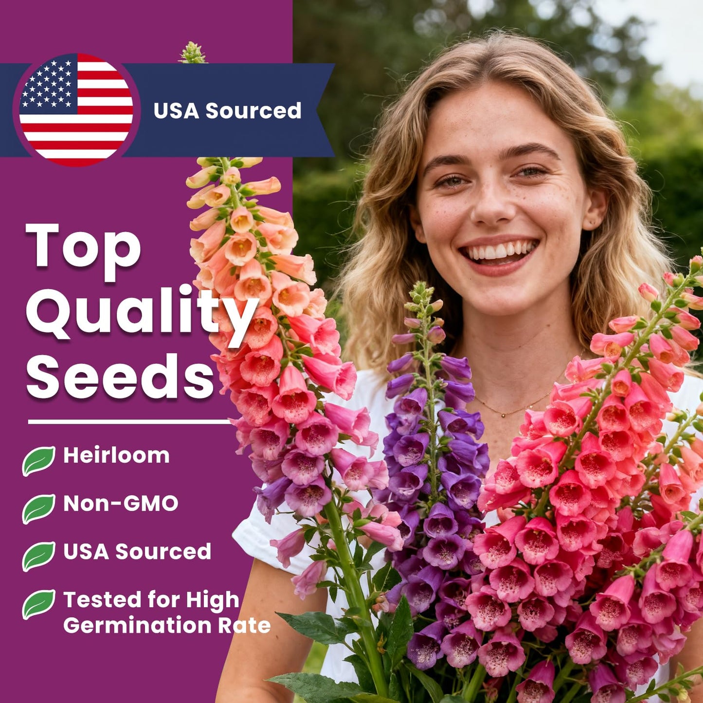Foxglove Seeds Perennial – Mixed Colors, 200,000+ Seeds Bulk Pack for Easy-to-Grow Home Gardening, Tall Spire Blooms for Garden Borders, Attract Hummingbirds & Bees