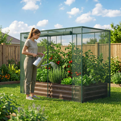 Galvanized Raised Garden Bed with Crop Cage Plant Protection Net Tent Kit for Garden Plant, 71"x35.4"x 59" Plants Protection Tent Cage Metal Planter Box Bottomless Planting Vegetables Outdoor