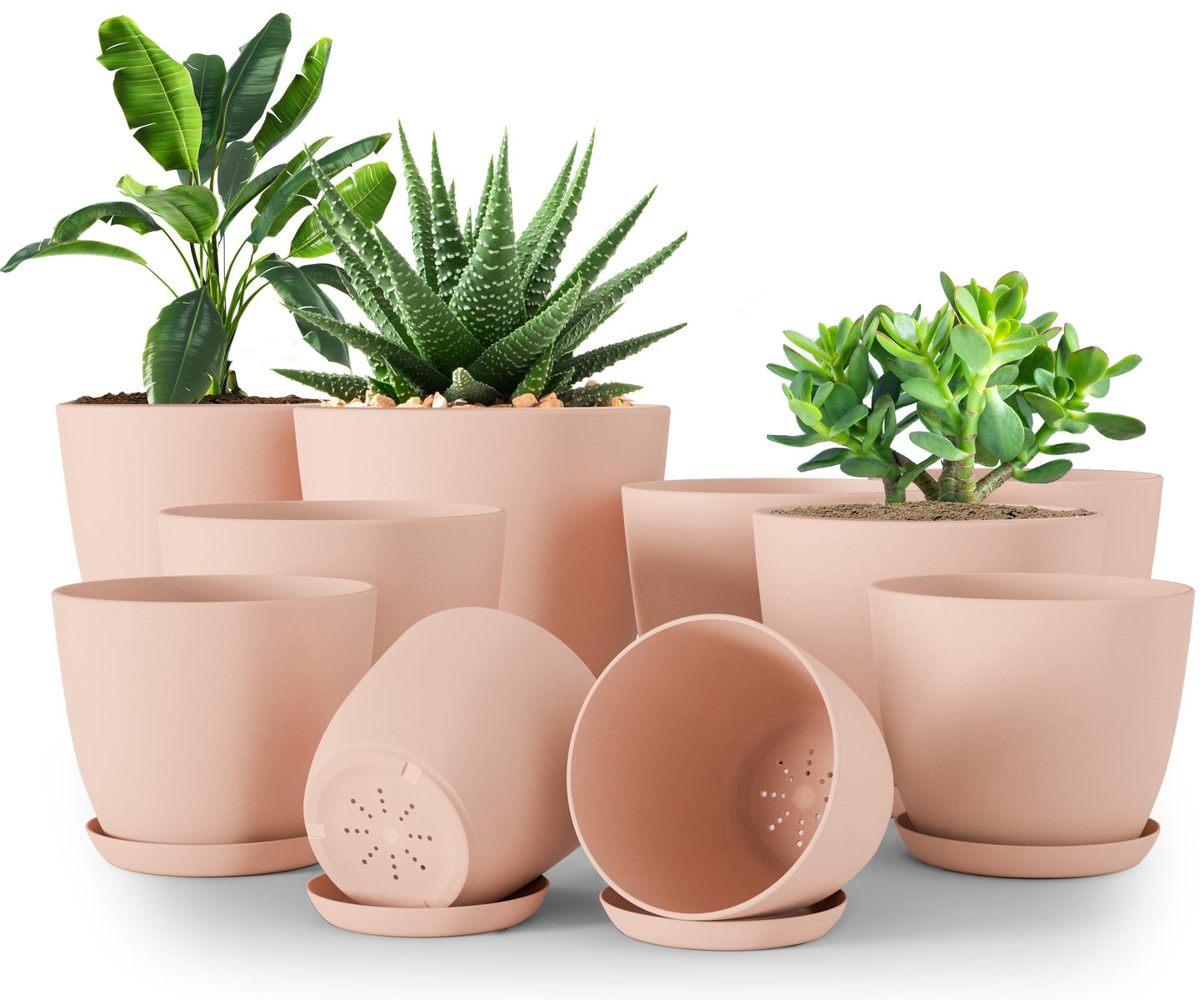 Utopia Home Plant Pots Indoor with Drainage Holes – Set of 5 White Plastic Flower Pots (7/6.6/6/5.3/4.8 Inch) – Modern Planters for Indoor Plants, Room & Office Décor, Great Stocking Stuffers
