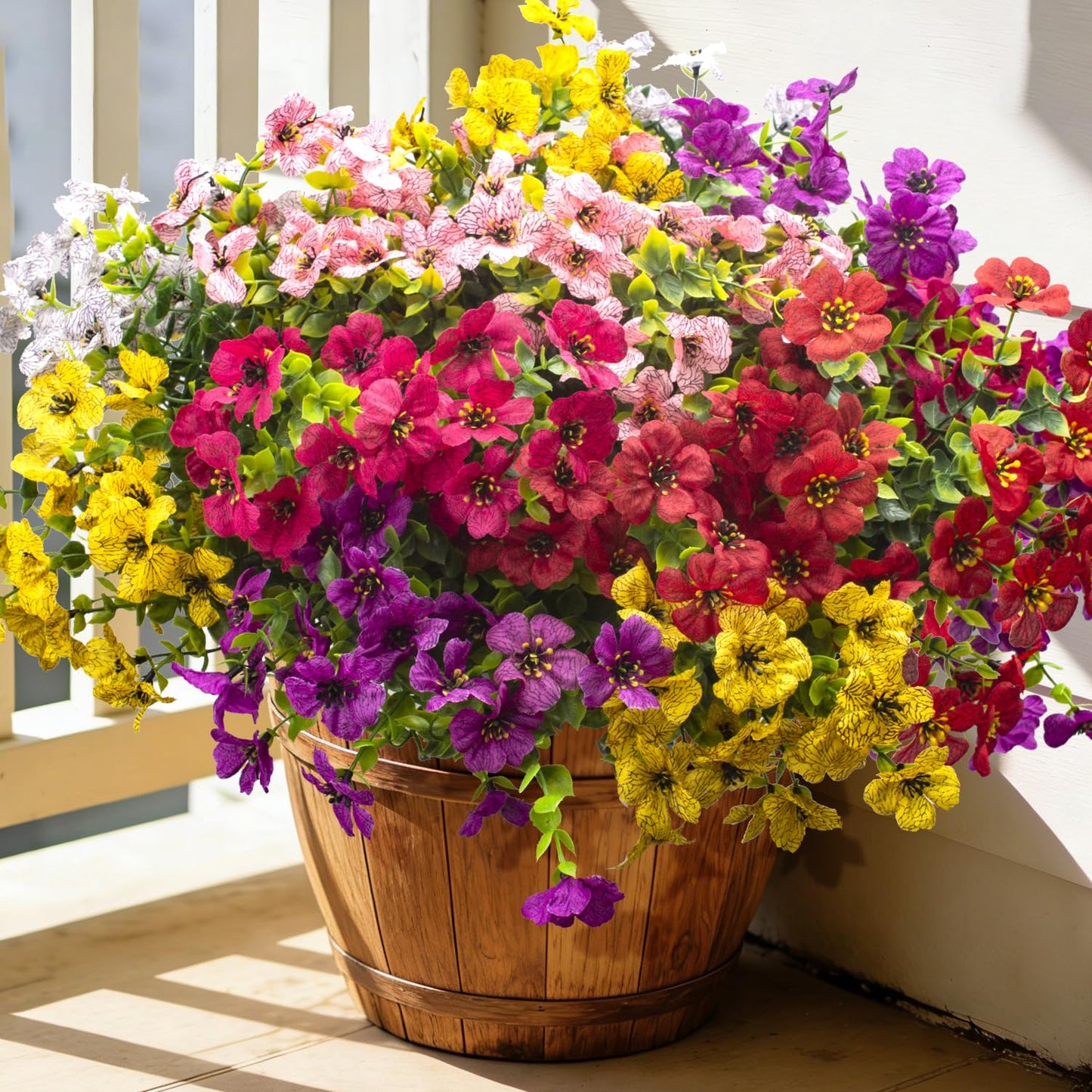 Grunyia 20 Bundles Artificial Flowers for Outdoors, UV Resistant Fake Plants Flowers Greenery Shrubs Plants for Decoration Outside Plants Hanging Planter Home Garden Decor
