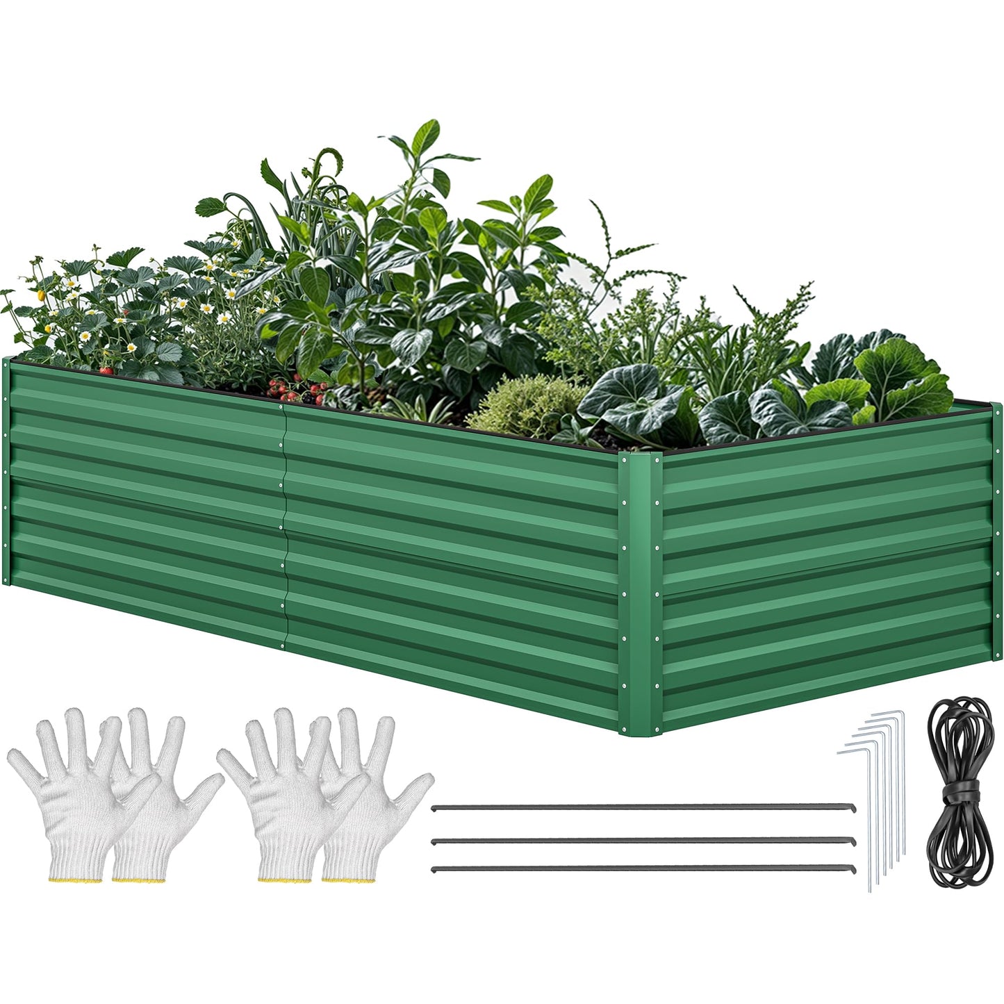 YITAHOME 8x4x1.5ft 2pcs Large Raised Garden Bed Kit, Galvanized Metal Planter Box with Gloves, Outdoor Above Ground Planters for Plants Vegetables Flowers, Silver