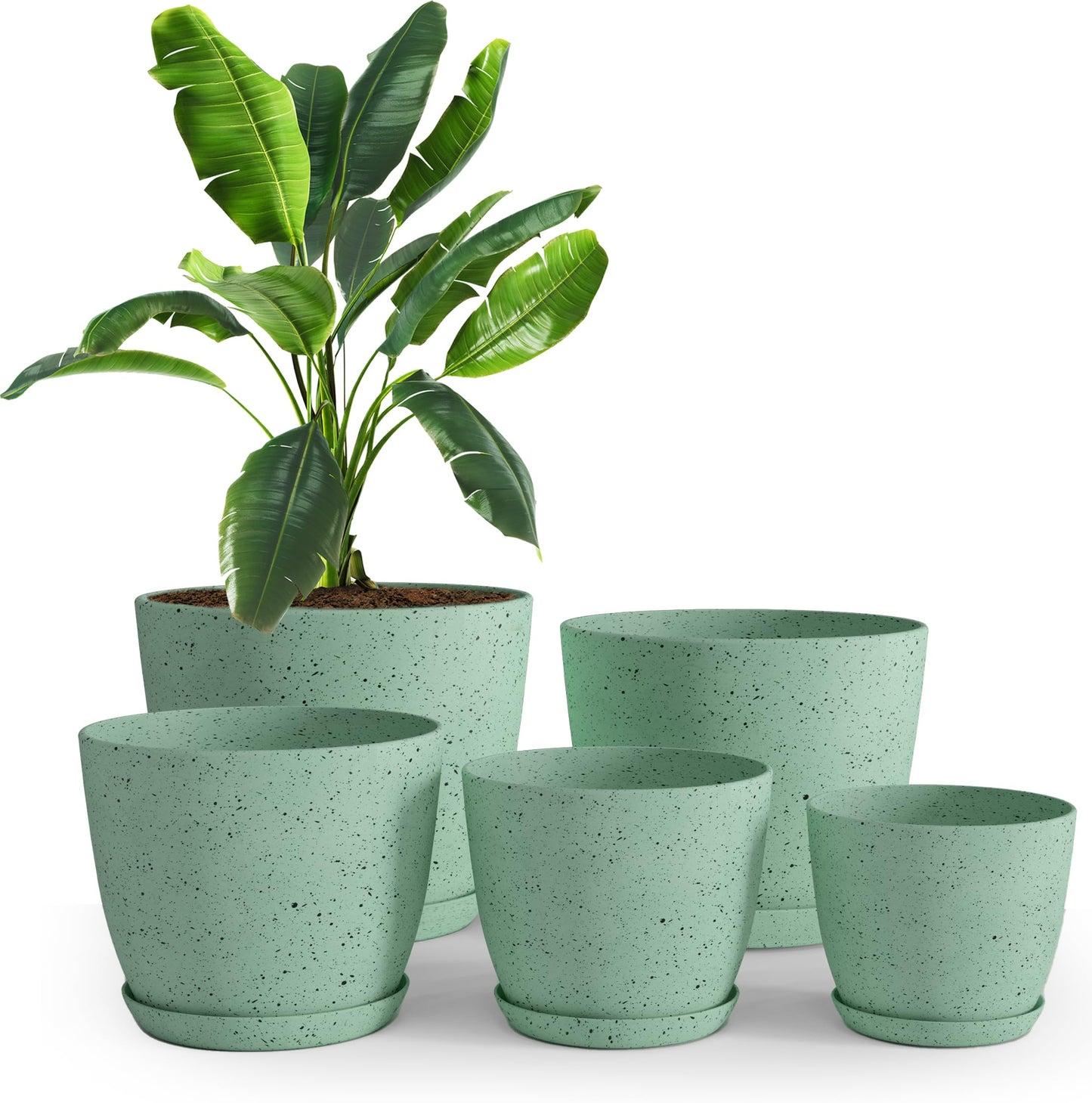 Utopia Home Plant Pots Indoor with Drainage Holes – Set of 5 White Plastic Flower Pots (7/6.6/6/5.3/4.8 Inch) – Modern Planters for Indoor Plants, Room & Office Décor, Great Stocking Stuffers