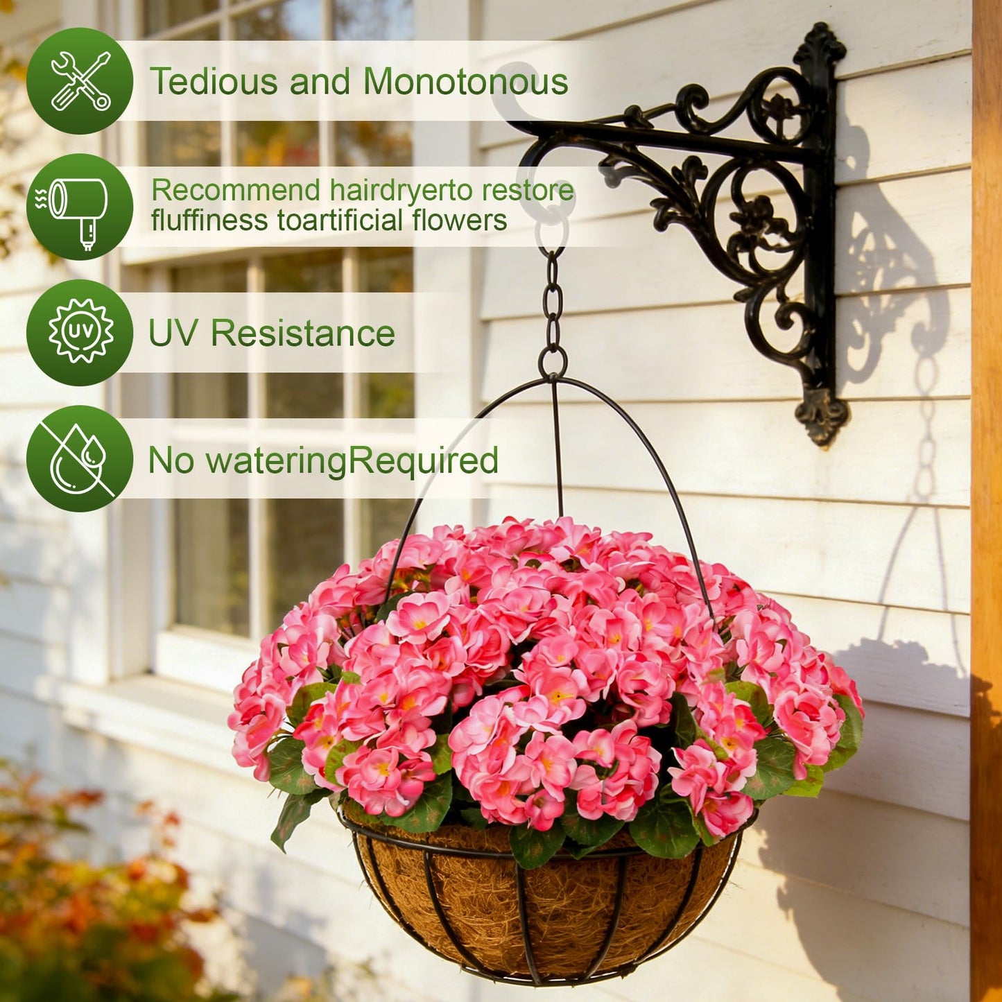 12 Bundles Artificial Geranium Fake Flowers for Outdoor UV Resistant, Outside Spring Red Flower Decoration for Home Kitchen Table Cemetery Garden Planter, Front Door Silk Faux Plants