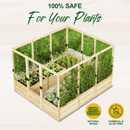 AMERLIFE Raised Garden Bed with Deer Proof Fence, 7.5Wx17Dx6H Outdoor Wooden Raised Garden Bed Planter with 19" Depth Planter Box