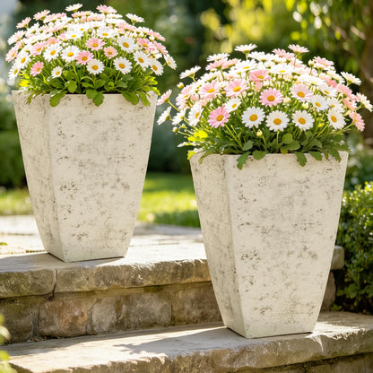 Autodaya 22" Urn Planters Outdoor Planter for Plants Set of 2 Timeless Plastic Large Flower Pot with Drainage Hole Terrazzo White Garden Pots for Porch, Patio Christmas Decor