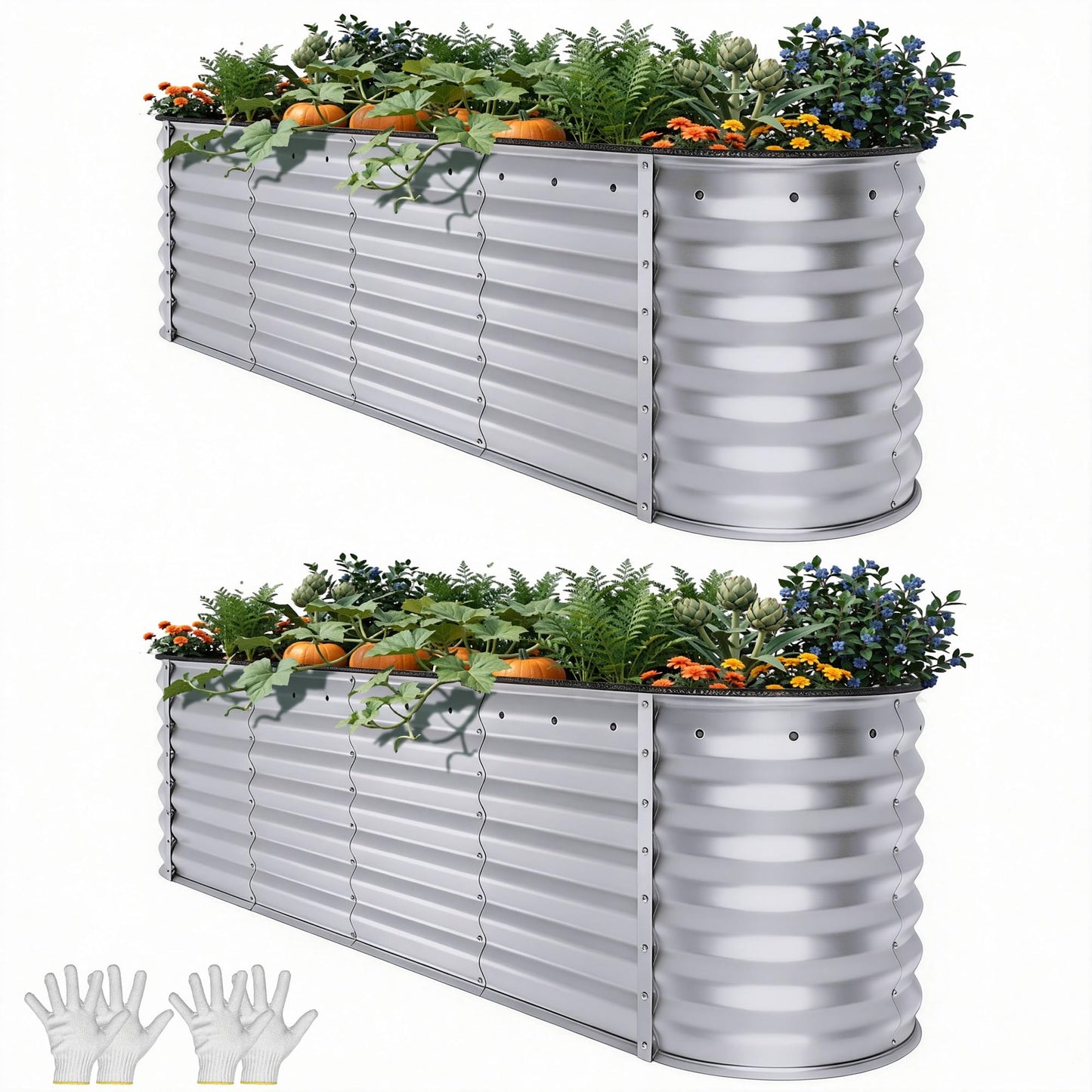 YITAHOME 8x4x1.5ft 2pcs Large Raised Garden Bed Kit, Galvanized Metal Planter Box with Gloves, Outdoor Above Ground Planters for Plants Vegetables Flowers, Silver