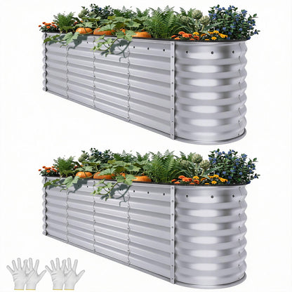 YITAHOME 8x4x1.5ft 2pcs Large Raised Garden Bed Kit, Galvanized Metal Planter Box with Gloves, Outdoor Above Ground Planters for Plants Vegetables Flowers, Silver