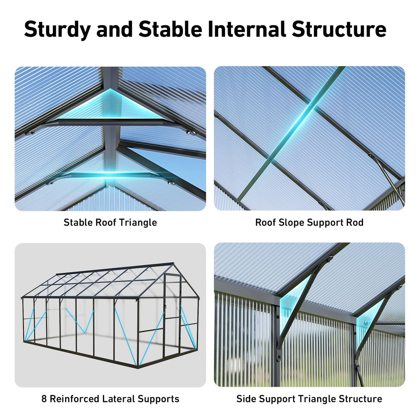 12x12 FT T-Shape Greenhouses, Polycarbonate Green House with UV Protection, Heavy Duty Greenhouse with Windproof Aluminum Frame, Roof Vent & Quick-Install Design for Backyard or Garden Use