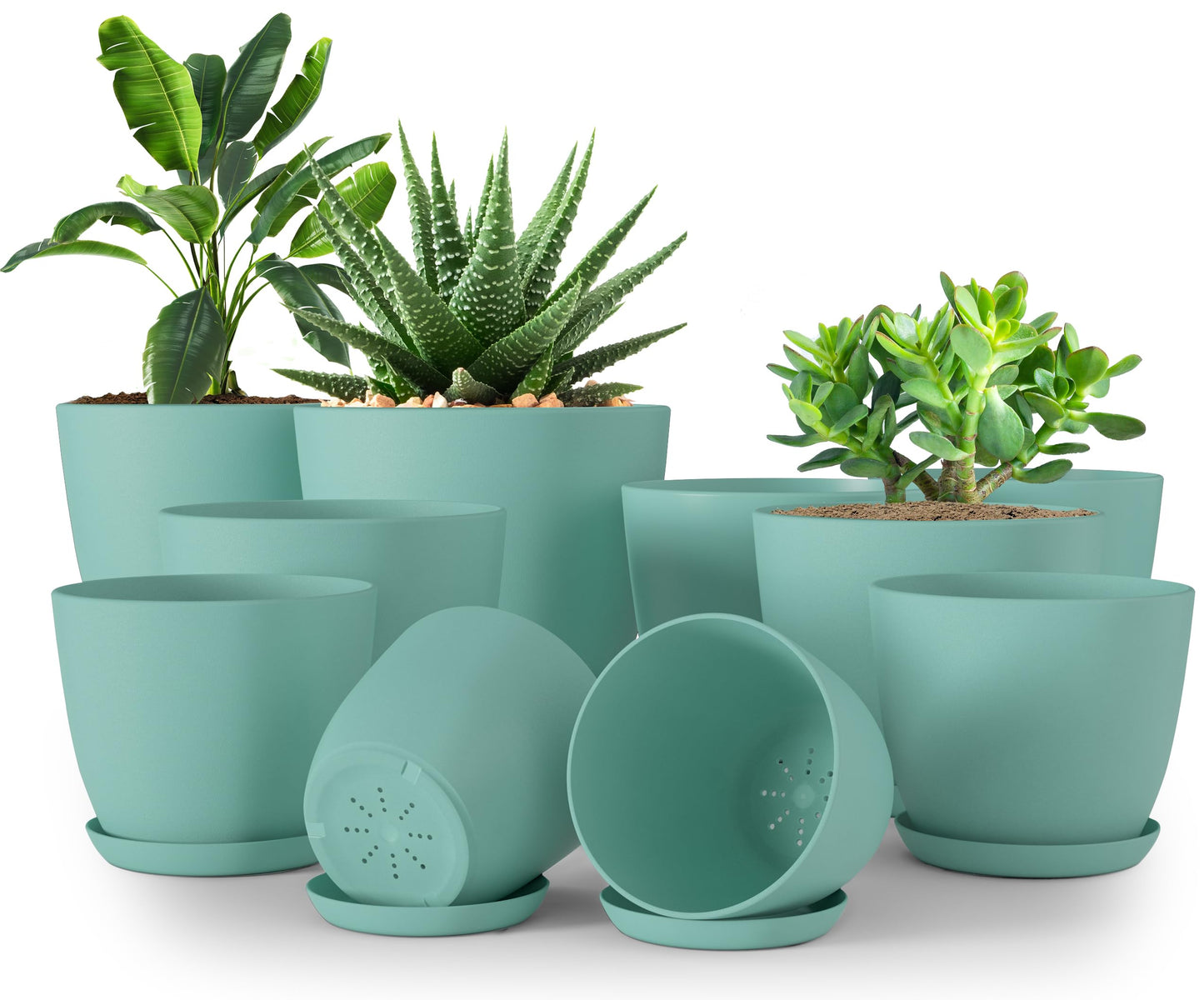 Utopia Home Plant Pots Indoor with Drainage Holes – Set of 5 White Plastic Flower Pots (7/6.6/6/5.3/4.8 Inch) – Modern Planters for Indoor Plants, Room & Office Décor, Great Stocking Stuffers